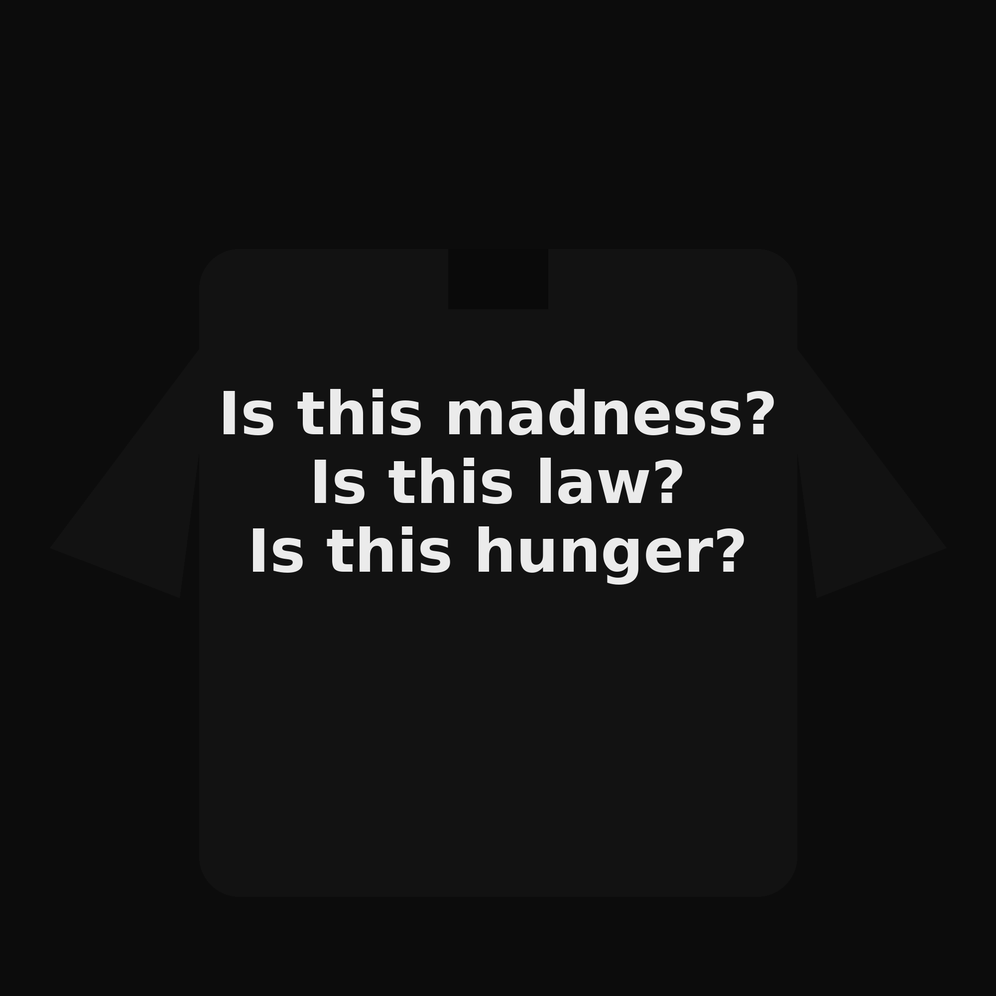 Black tee — The Three Questions block print (back view).